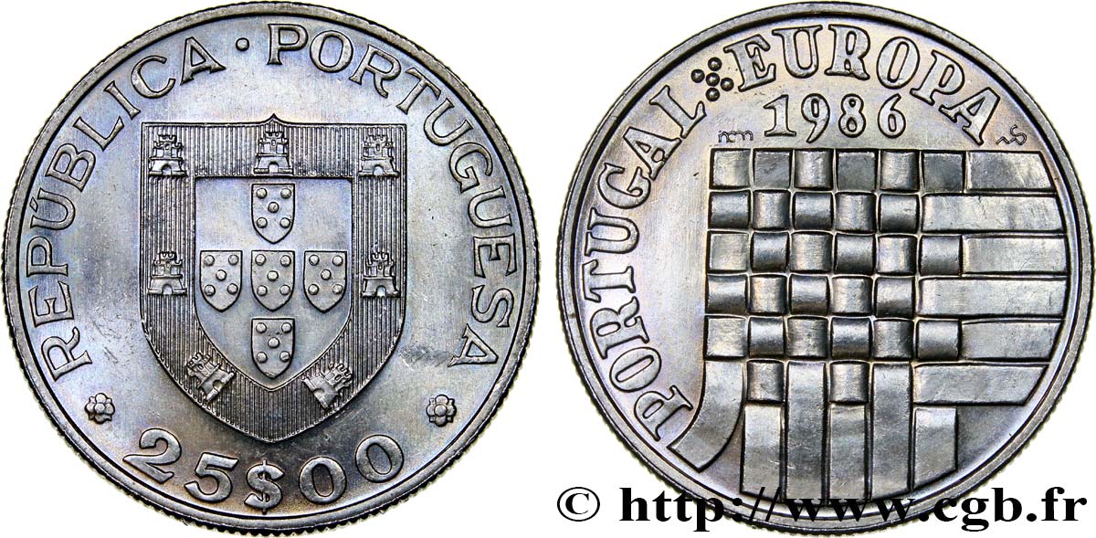 PORTUGAL 25 Escudos admission dans la Communauté Européenne 1986 Lisbonne SPL 