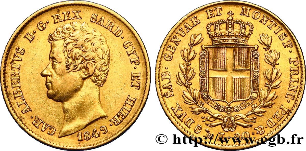 ITALY - KINGDOM OF SARDINIA 20 Lire Charles-Albert 1849 Gênes AU 