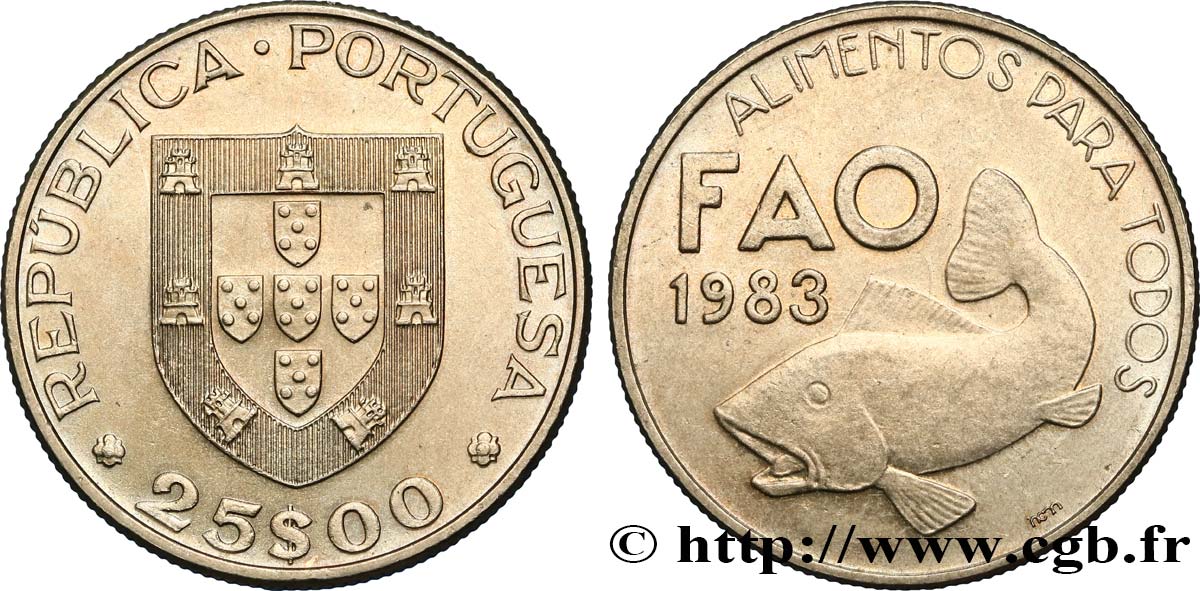 PORTUGAL 25 Escudos FAO écu / poisson 1983  MS 