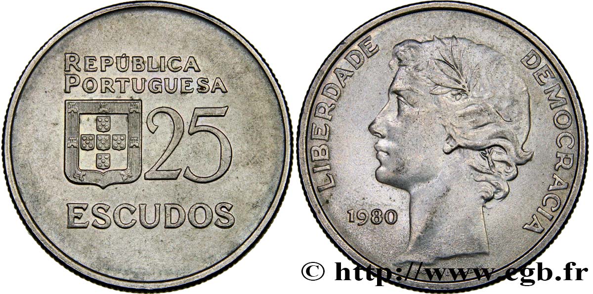 PORTUGAL 25 Escudos “liberté et démocratie” 1980  VZ 