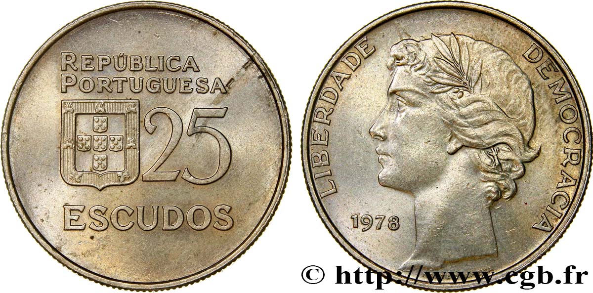 PORTUGAL 25 Escudos “liberté et démocratie” 1978  VZ 