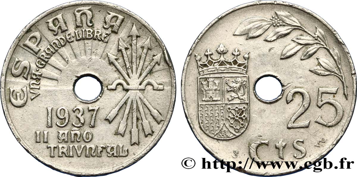 ESPAGNE 25 Centimos monnayage nationaliste 1937 Vienne SUP 