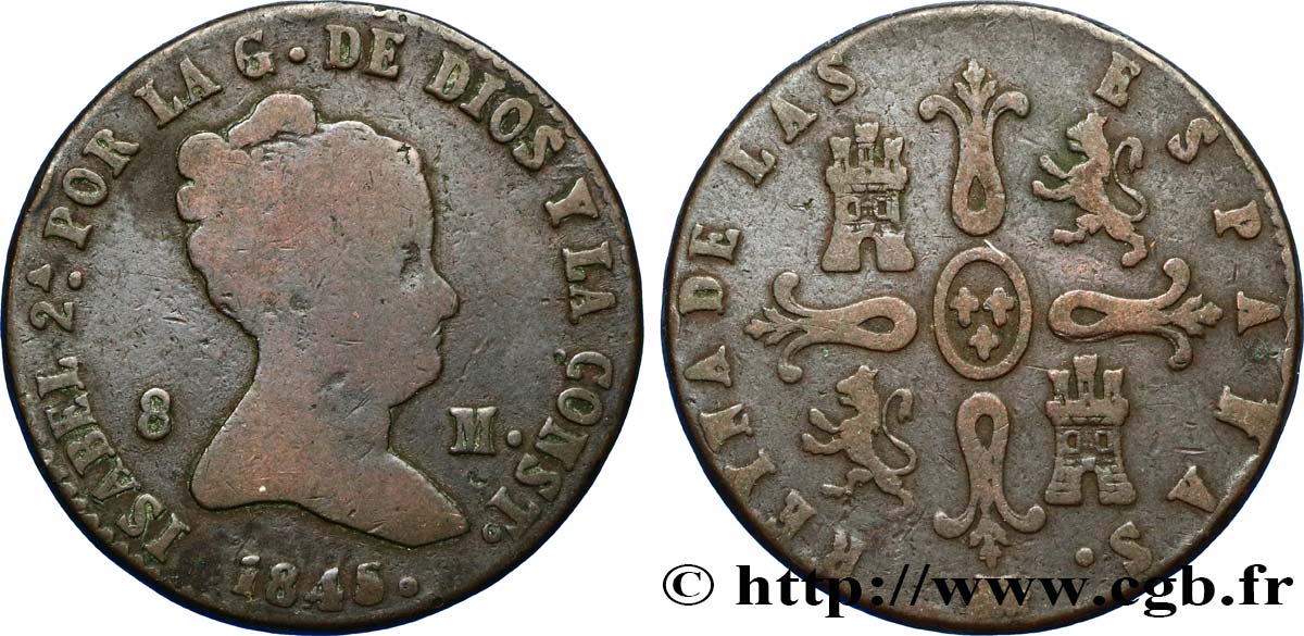 ESPAGNE 8 Maravedis Isabelle II 1846 Ségovie TB 
