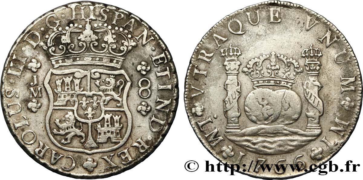 PERU - CHARLES III 8 Reales 1766 Lima VF 