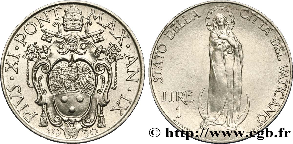 VATICAN AND PAPAL STATES 1 Lire frappe au nom de Pie XI an IX / Vierge sur un globe 1930 Rome MS 