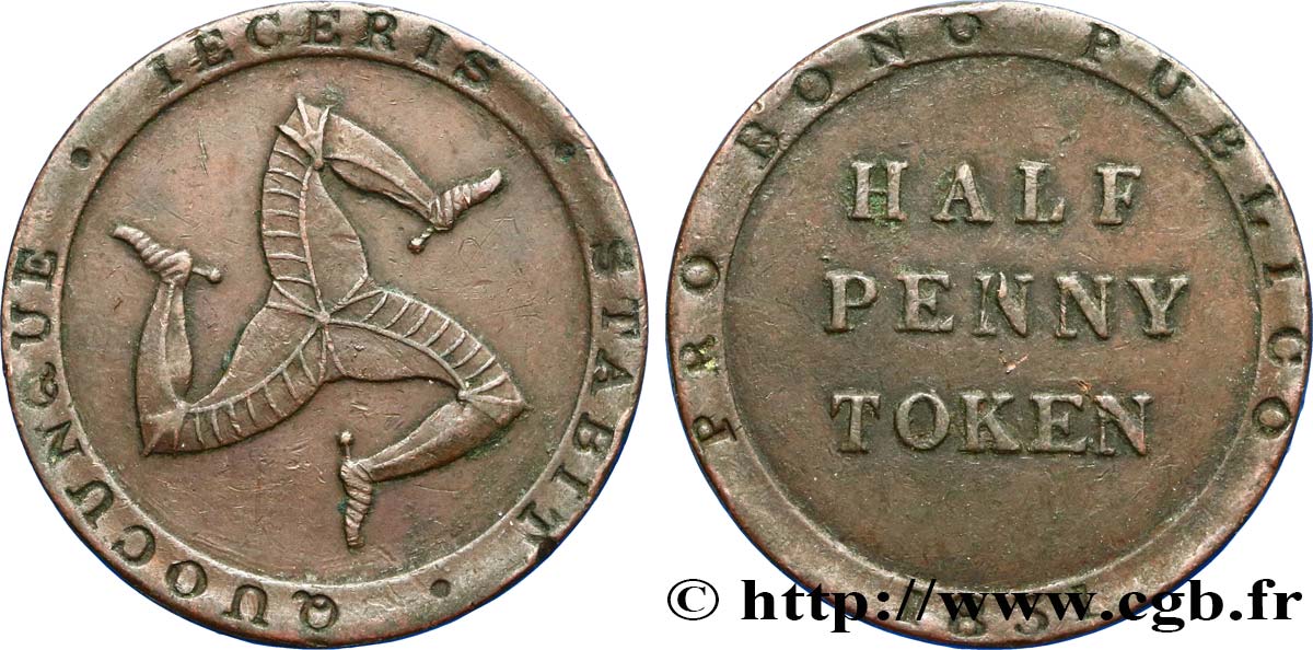 ISLE OF MAN 1/2 Penny Token 1831  XF/VF 
