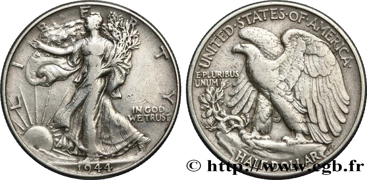 UNITED STATES OF AMERICA 1/2 Dollar Walking Liberty 1944 Philadelphie VF 
