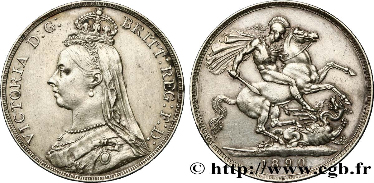 ROYAUME-UNI 1 Crown Victoria buste du jubilé 1890  TTB+ 