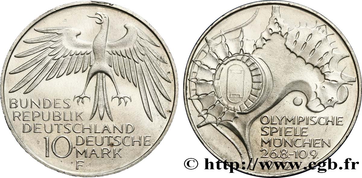 GERMANY 10 Mark / XXe J.O. Munich - Stade Olympique Proof 1972 Stuttgart AU 