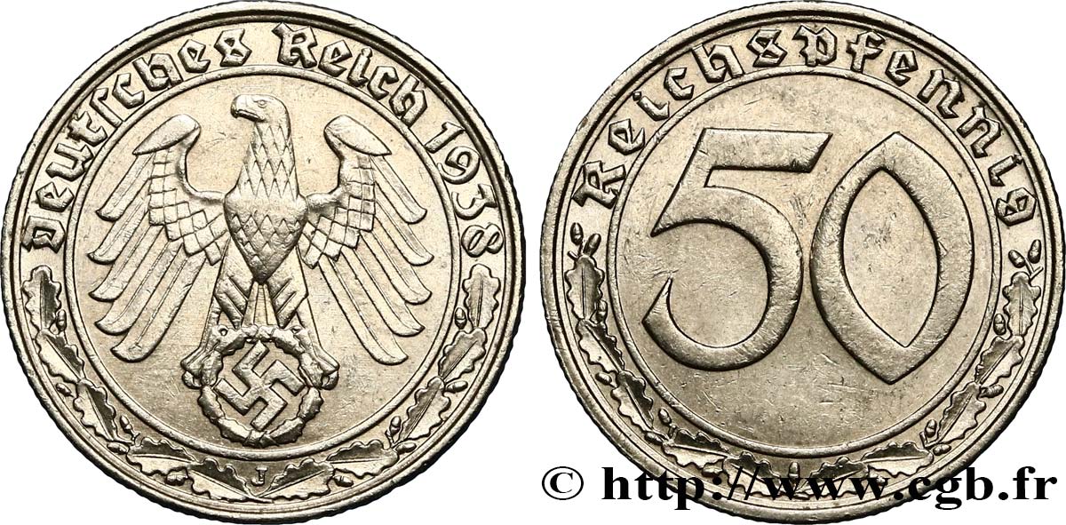 DEUTSCHLAND 50 Pfennig 1938 Hambourg VZ 