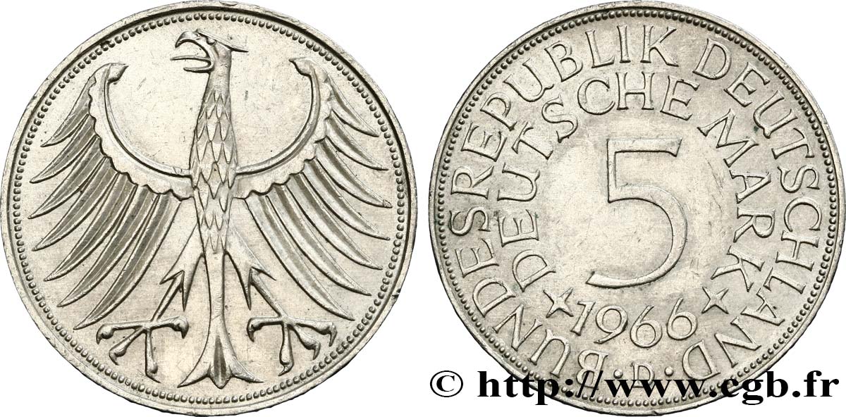 ALLEMAGNE 5 Mark aigle héraldique 1966 Munich SUP 