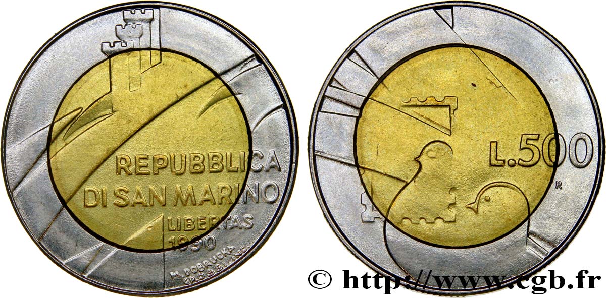 SAN MARINO 500 Lire ‘1600 ans d’histoire’ 1990 Rome - R SPL 