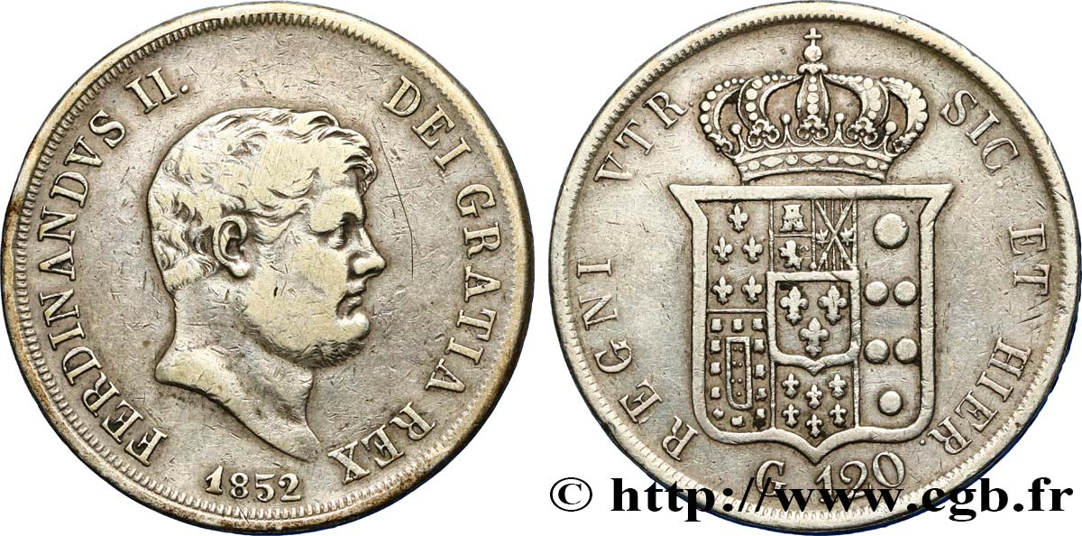 ITALIA - REGNO DELLE DUE SICILIE 120 Grana Ferdinand II 1852 Naples q.BB 