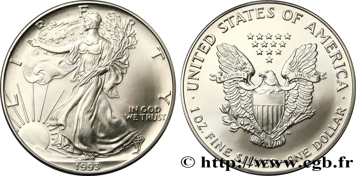 STATI UNITI D AMERICA 1 Dollar type Silver Eagle 1993 Philadelphie MS 