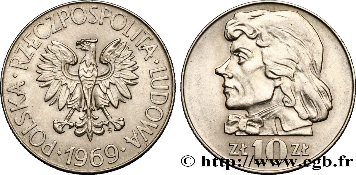POLONIA 10 Zlotych aigle / Tadeusz Kosciuszko, chef de l’insurrection polonaise de 1794 1969 Varsovie EBC 