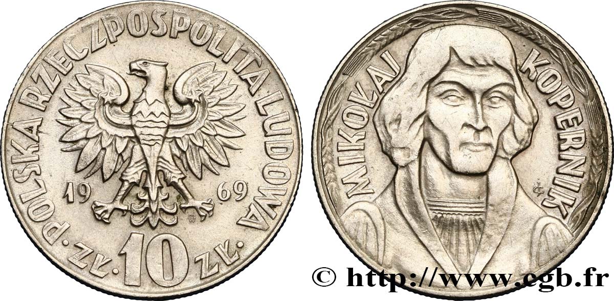 POLOGNE 10 Zlotych aigle / Nicolas Copernic 1969 Varsovie SUP 