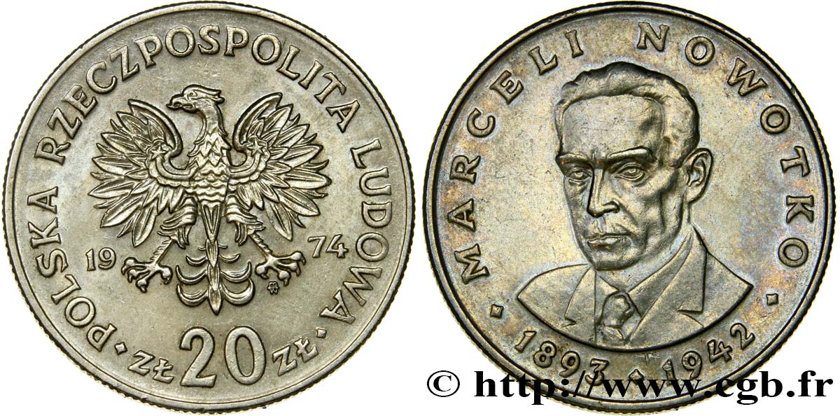 POLONIA 20 Zlotych aigle / Marceli Novotko 1974 Varsovie SPL 