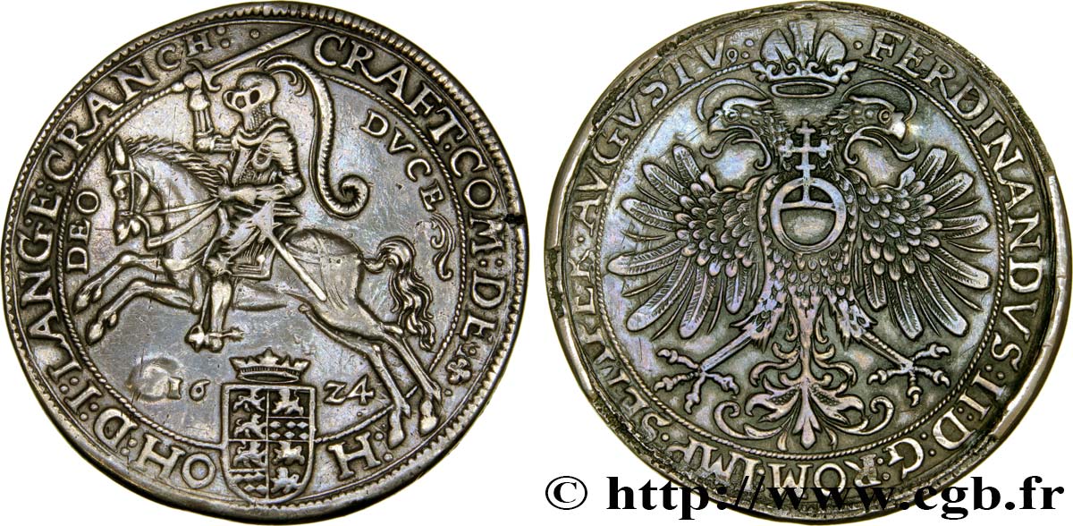 ALLEMAGNE - HOHENLOHE- NEUENSTEIN- FERDINAND II Thaler 1624 Nüremberg XF/AU 