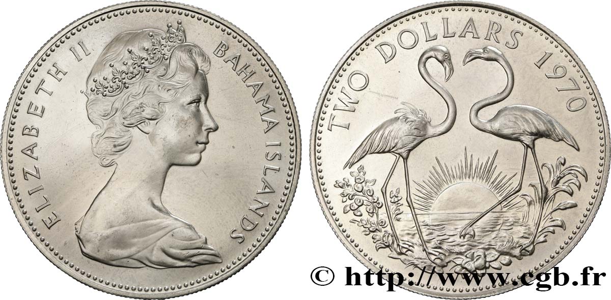 BAHAMAS 2 Dollars Elisabeth II 1970  MS 