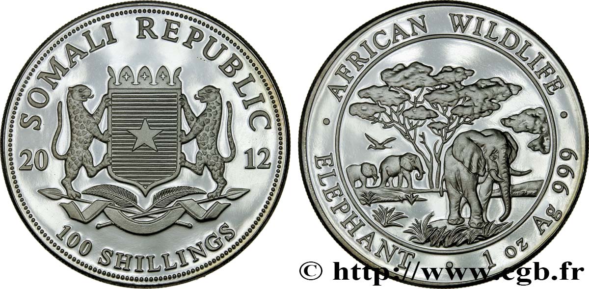 SILVER INVESTMENT 100 Shillings Proof Éléphant 2012  MS 