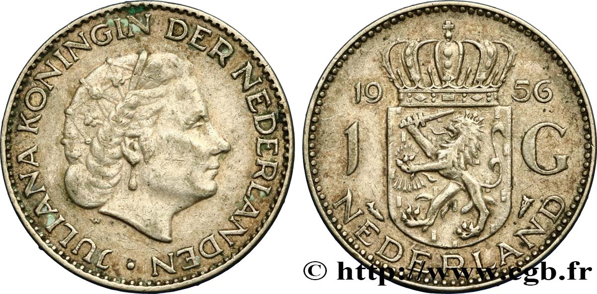 NIEDERLANDE 1 Gulden Juliana 1956  fVZ 