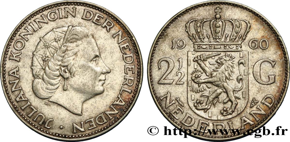 PAESI BASSI 2 1/2 Gulden Juliana 1960 Utrecht SPL 