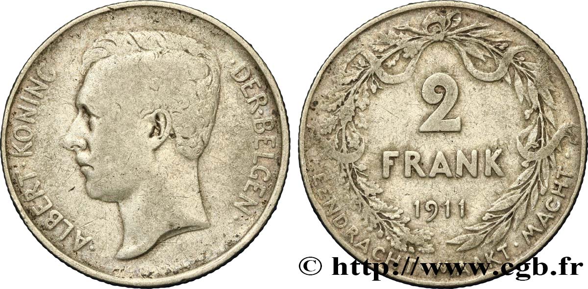 BÉLGICA 2 Francs Albert Ier légende flamande 1911  BC 
