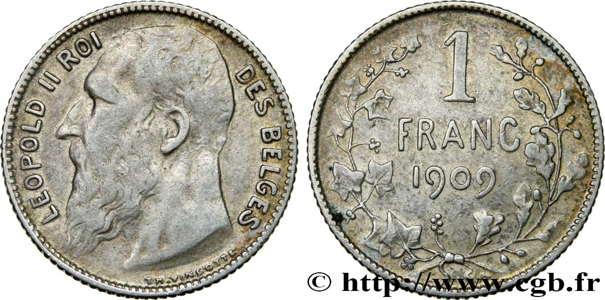 BÉLGICA 1 Franc Léopold II légende française 1909  BC+ 