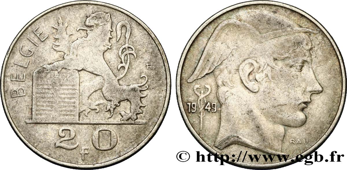 BELGIO 20 Francs Mercure, légende flamande 1949  q.BB 