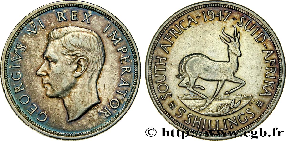 AFRIQUE DU SUD 5 Shillings Georges VI 1947 Pretoria TTB+ 