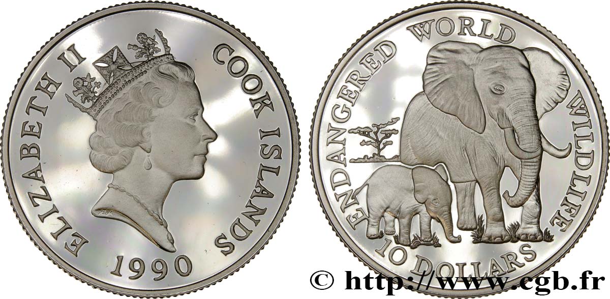 COOK ISLANDS 10 Dollars Proof Éléphants 1990  MS 