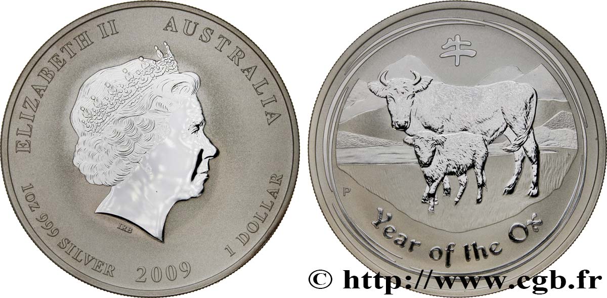 AUSTRALIEN 1 Dollar Proof année du boeuf 2009 Perth fST 