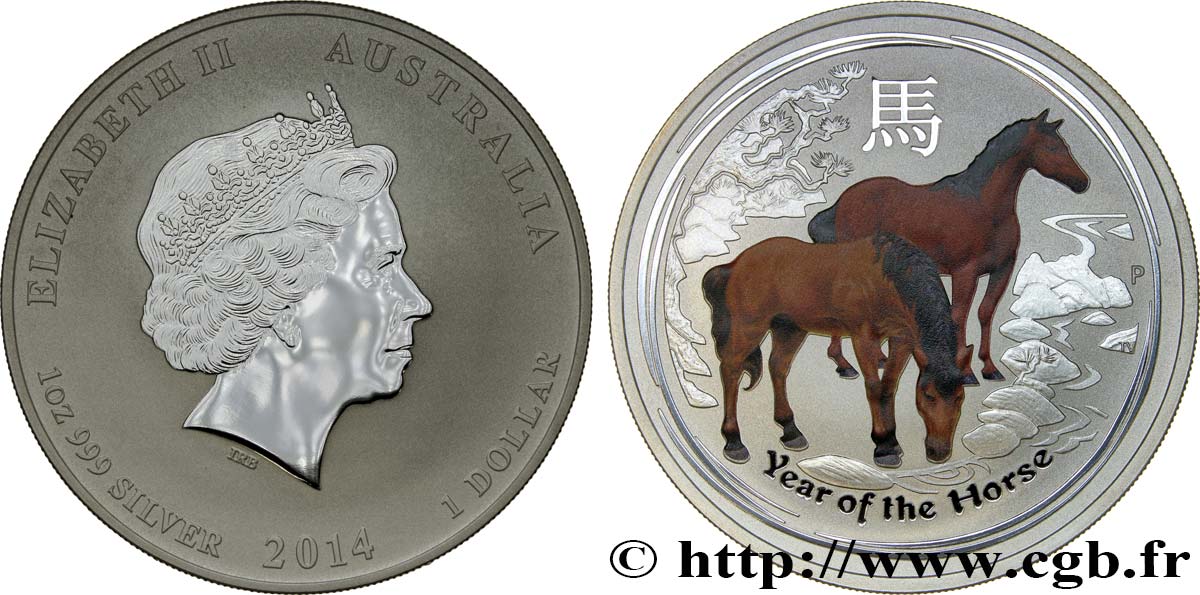 AUSTRALIA 1 Dollar Proof année du cheval colorisé 2014 Perth SC 