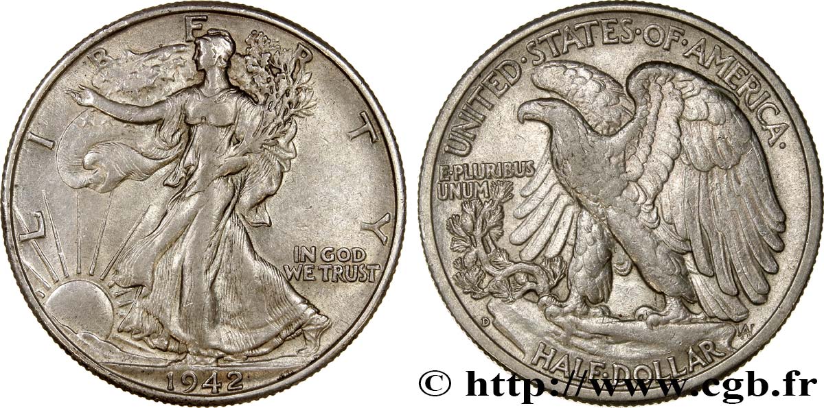 ÉTATS-UNIS D AMÉRIQUE 1/2 Dollar Walking Liberty 1942 Denver TTB/TTB+ 
