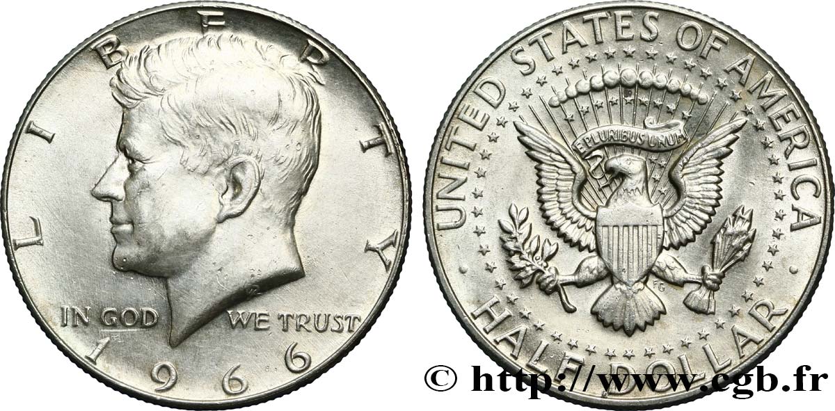 VEREINIGTE STAATEN VON AMERIKA 1/2 Dollar Kennedy 1966 Philadelphie VZ 