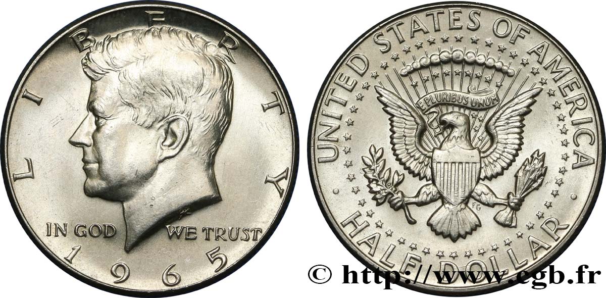ESTADOS UNIDOS DE AMÉRICA 1/2 Dollar Kennedy 1965 Philadelphie EBC 