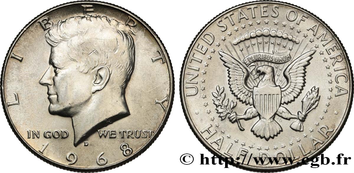 VEREINIGTE STAATEN VON AMERIKA 1/2 Dollar Kennedy 1968 Denver fST 