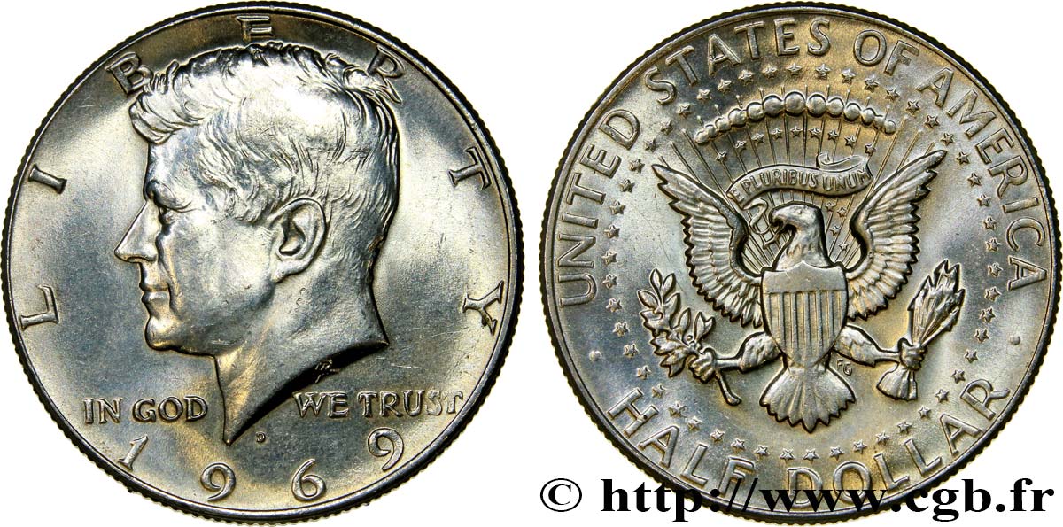 UNITED STATES OF AMERICA 1/2 Dollar Kennedy 1969 Denver MS 