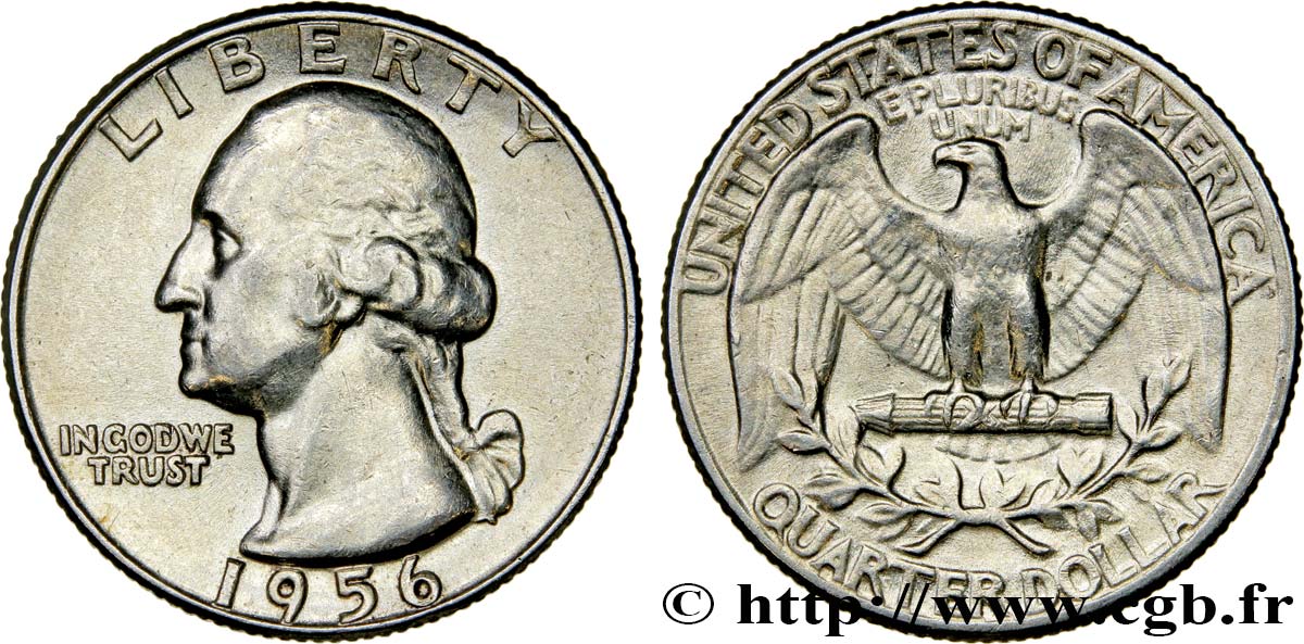 ESTADOS UNIDOS DE AMÉRICA 1/4 Dollar Georges Washington 1956 Philadelphie MBC+ 