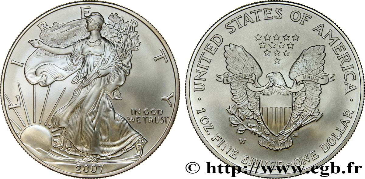 UNITED STATES OF AMERICA 1 Dollar type Liberty Silver Eagle 2007 West Point MS 