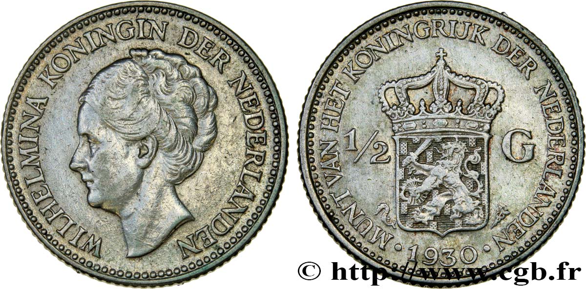 PAESI BASSI 1/2 Gulden Wilhelmina 1930  SPL 