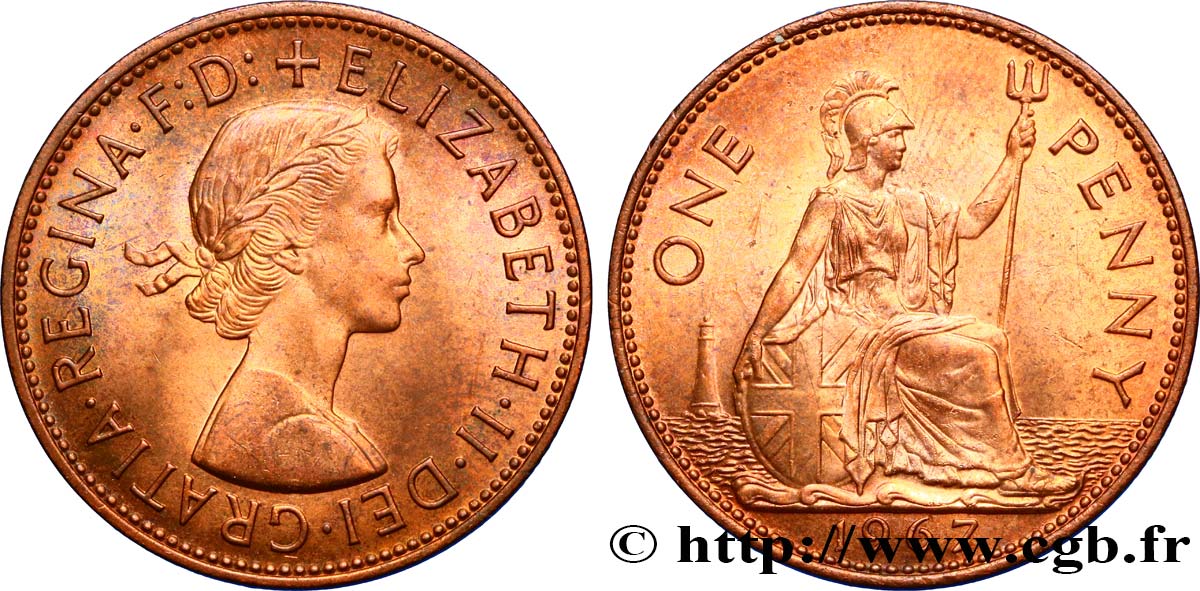 REGNO UNITO 1 Penny Elisabeth II 1967  MS 