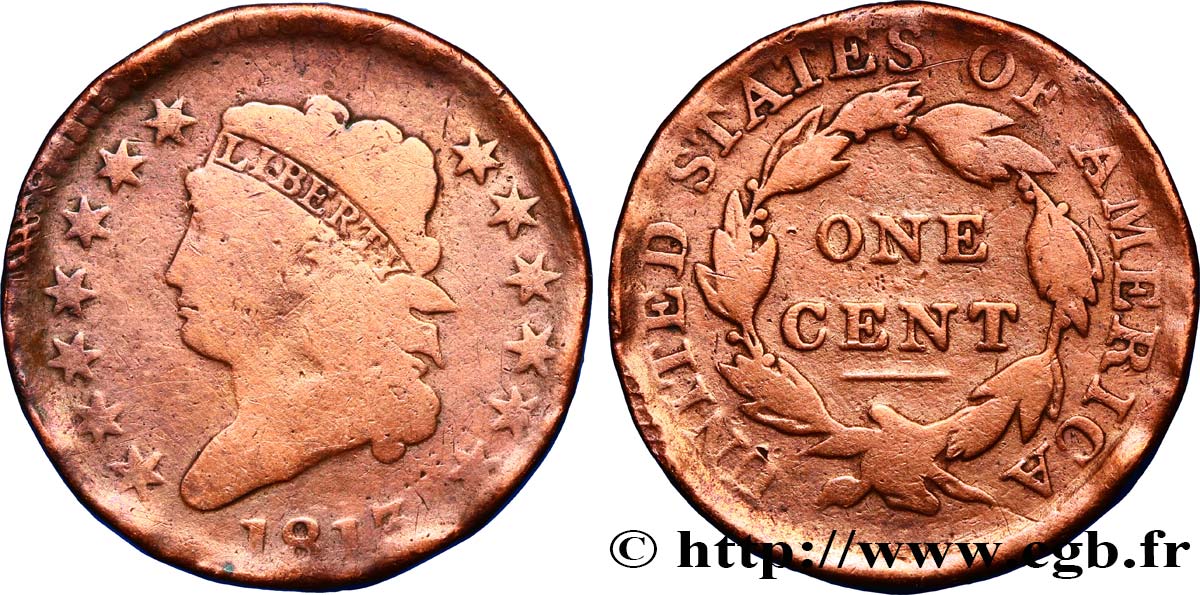 UNITED STATES OF AMERICA 1 Cent “Classic Head” 1813 Philadelphie VG 