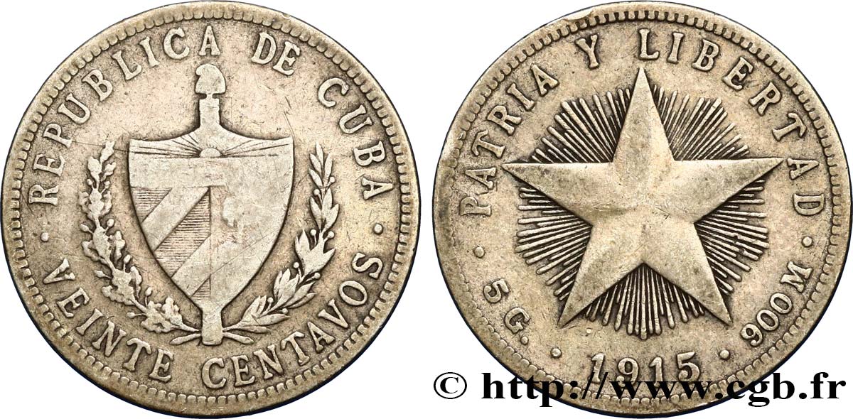 CUBA 20 Centavos 1915  MB 