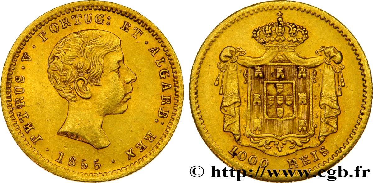 PORTUGAL 1000 Reis Pierre V 1855  VZ 