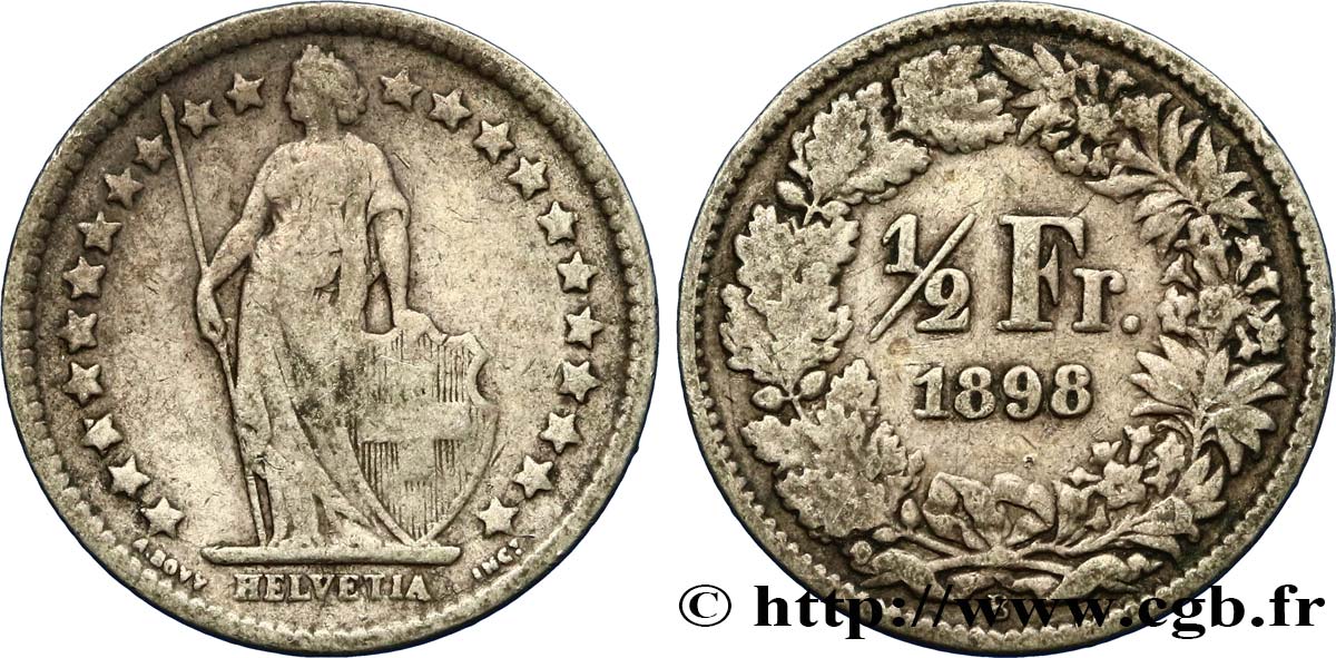 SWITZERLAND 1/2 Franc Helvetia 1898 Berne VF 