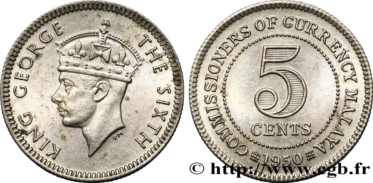 MALAYSIA 5 Cents Georges VI 1950  AU 