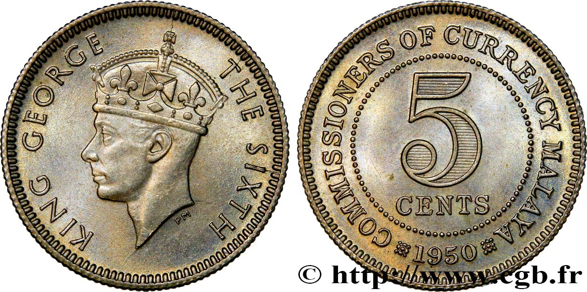 MALAYA 5 Cents Georges VI 1950  fST 