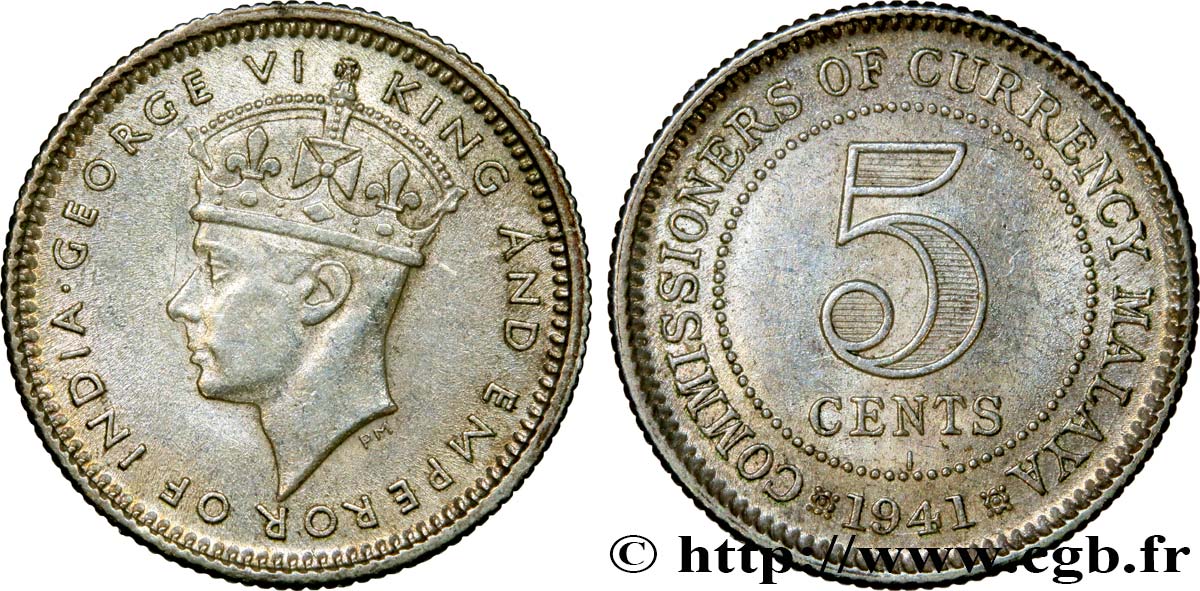 MALAYSIA 5 Cents Georges VI 1941  MS 
