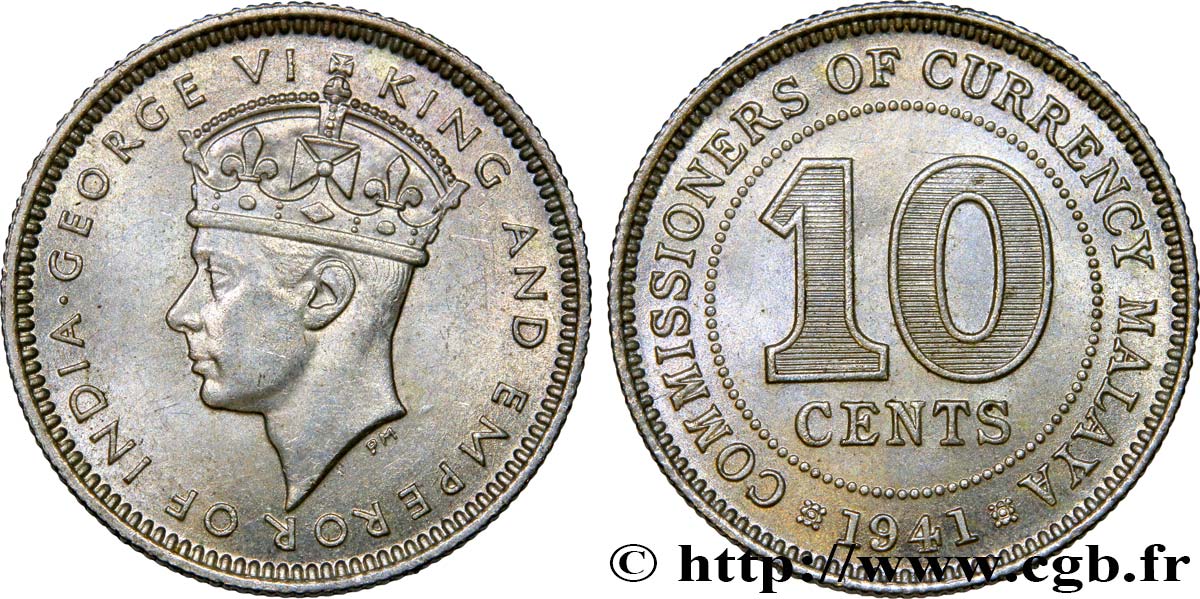 MALAYSIA 10 Cents Georges VI 1941  MS 